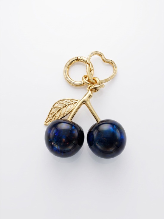 Accessories - Blue Cherry Bag Charm Keychain Gold Heart Clasp NWOT
